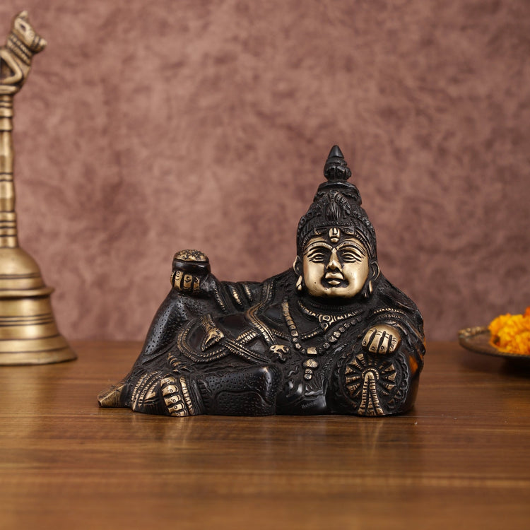 Brass black Resting Kuber Idol 6 inch - Budhshiv.com