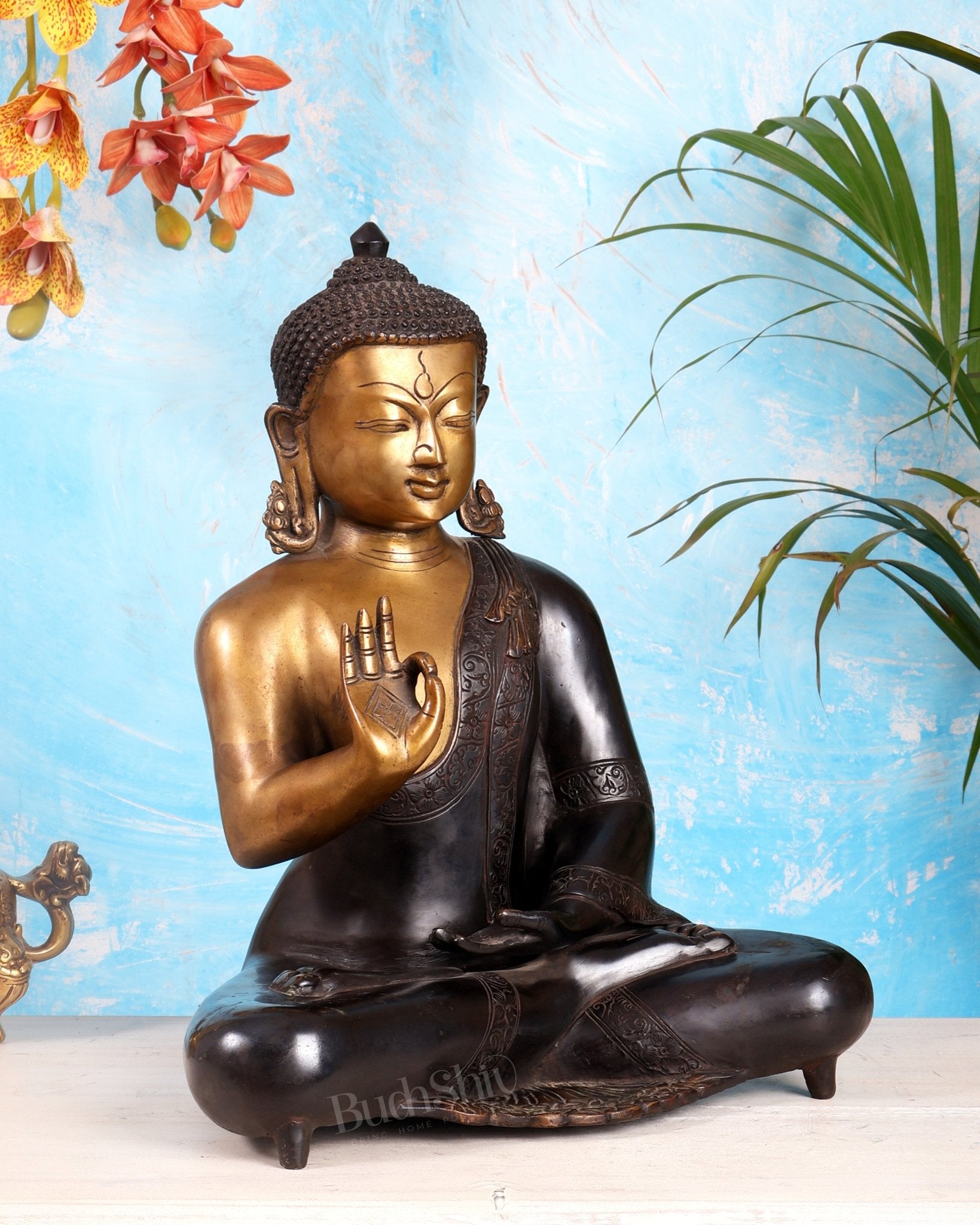 Brass Blessing Buddha idol 15" - Budhshiv.com