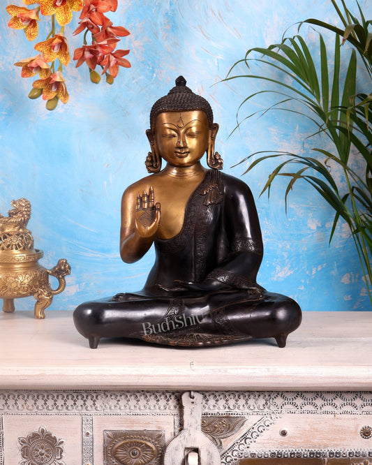 Brass Blessing Buddha idol 15" - Budhshiv.com