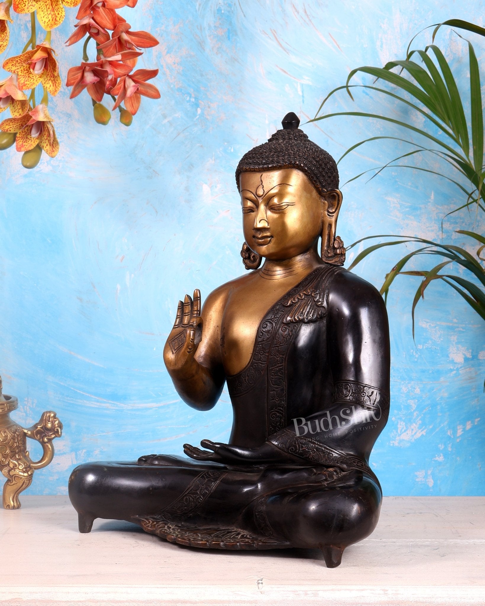 Brass Blessing Buddha idol 15" - Budhshiv.com