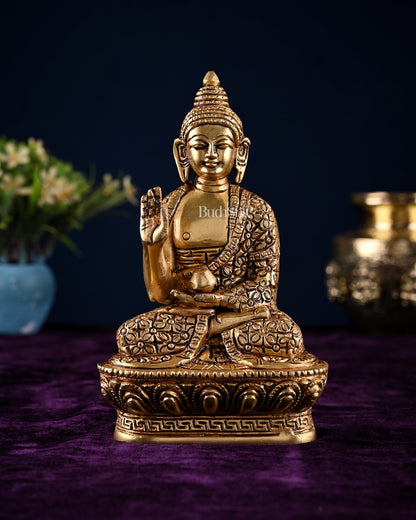 Brass blessing Buddha Idol antique tone | 7" - Budhshiv.com