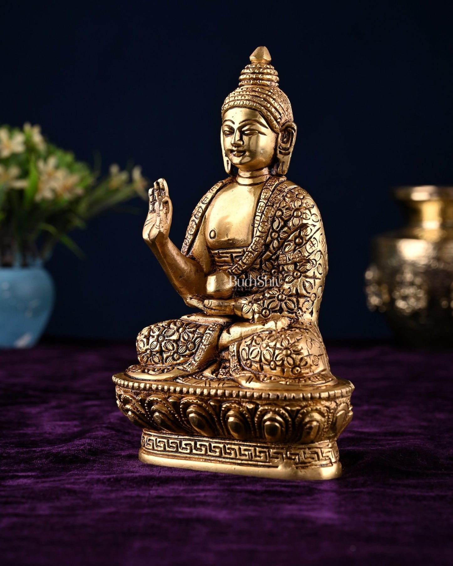 Brass blessing Buddha Idol antique tone | 7" - Budhshiv.com