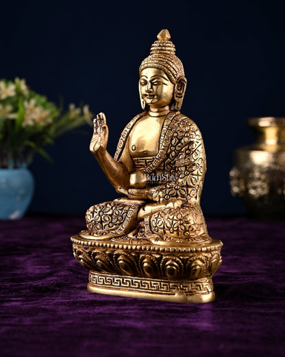 Brass blessing Buddha Idol antique tone | 7" - Budhshiv.com