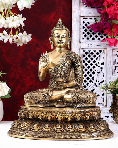 Brass Blessing Buddha Statue with base 13 inch - Budhshiv.com