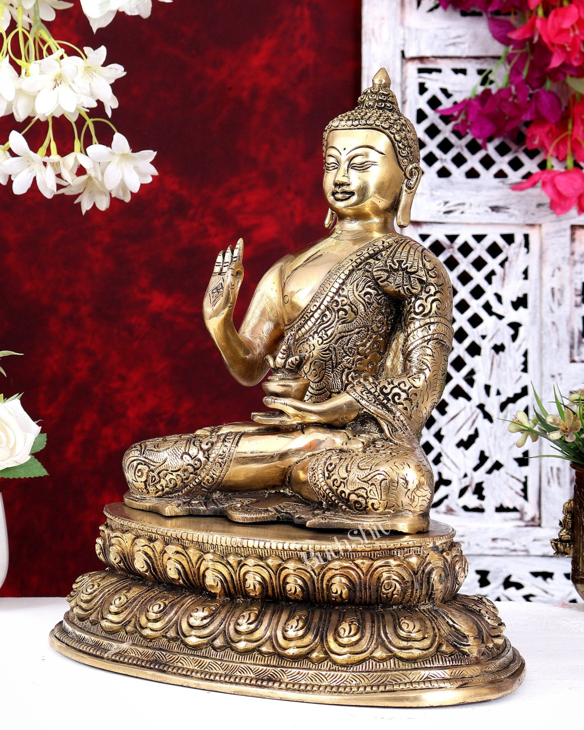 Brass Blessing Buddha Statue with base 13 inch - Budhshiv.com