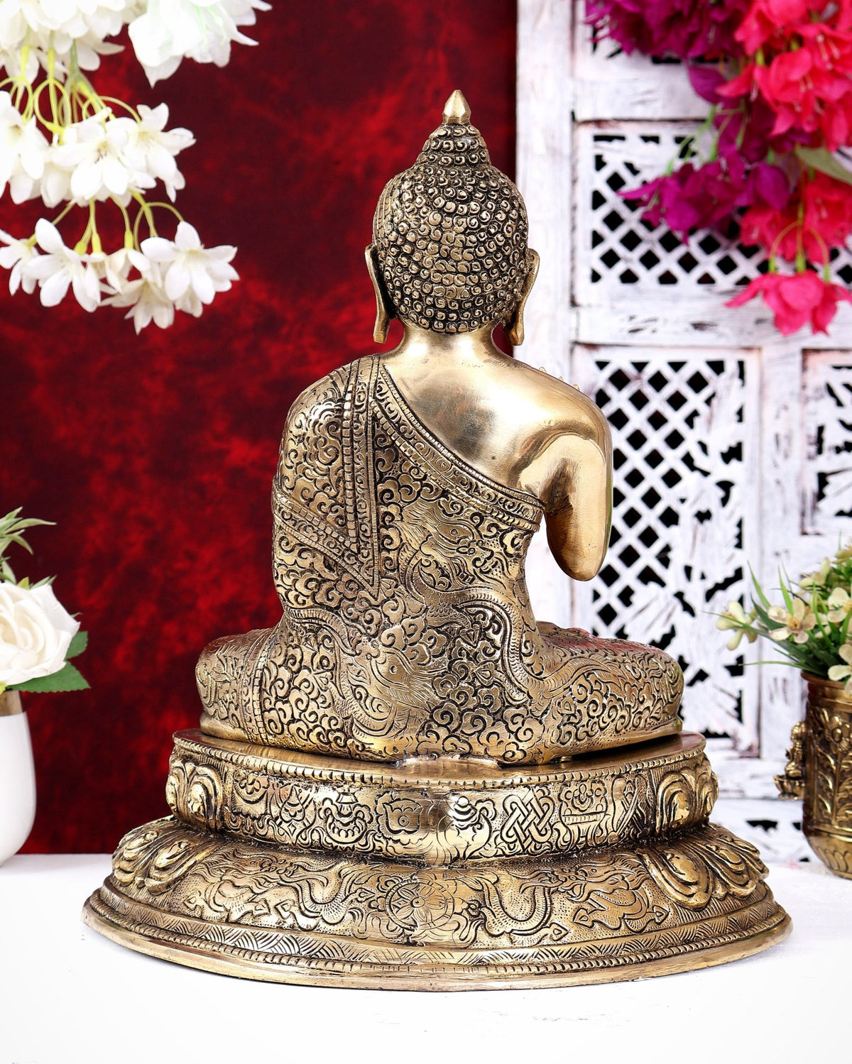 Brass Blessing Buddha Statue with base 13 inch - Budhshiv.com