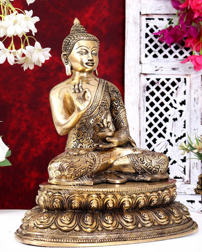 Brass Blessing Buddha Statue with base 13 inch - Budhshiv.com