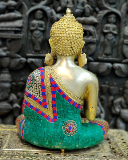 Brass Blessing Buddha with Stonework 16" - Budhshiv.com
