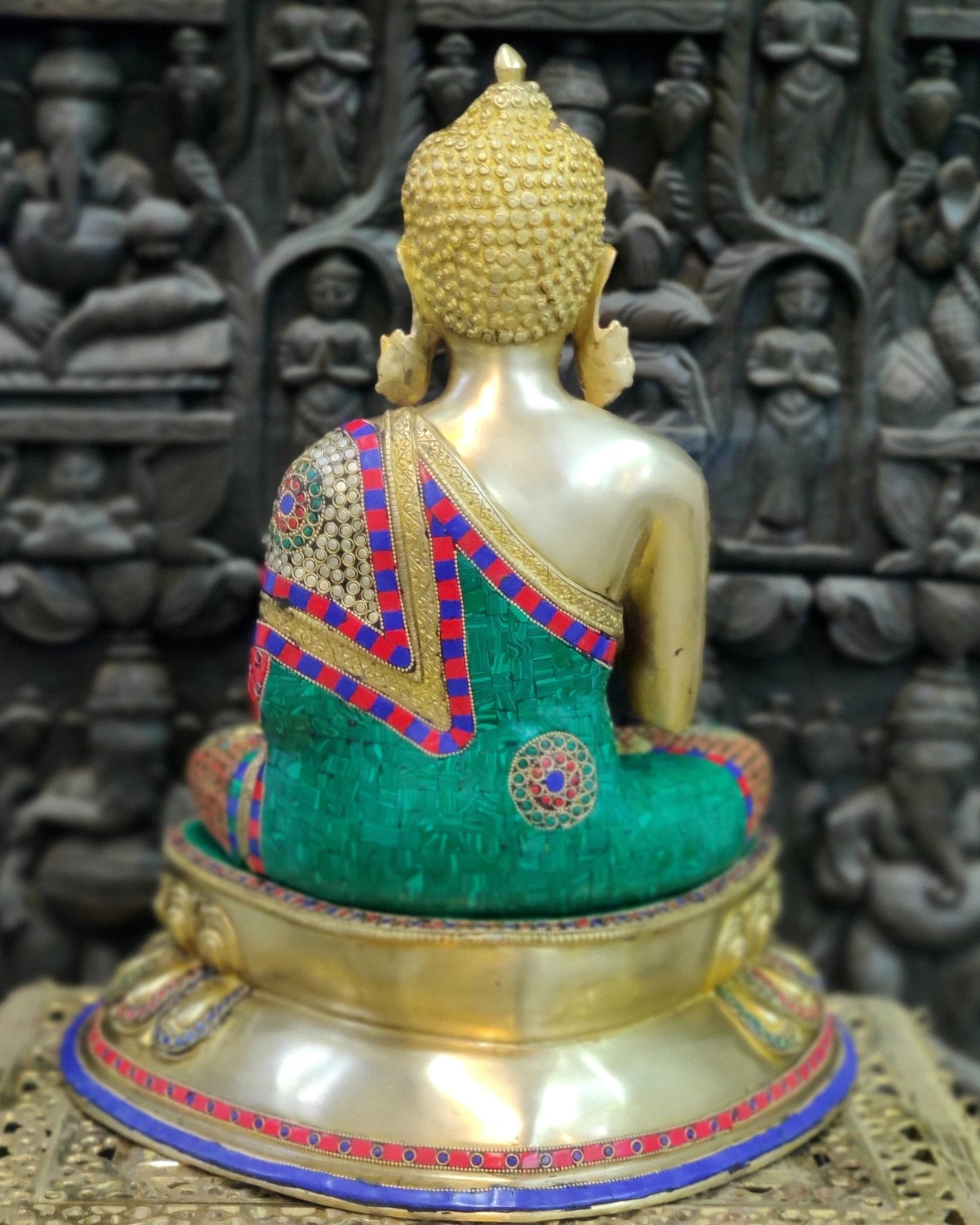 Brass Blessing Buddha with Stonework 21" - Budhshiv.com