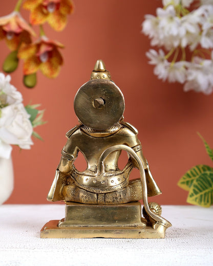 Brass Blessing Hanuman Ji Idol with Jap Mala – Cross Legged Divine Statue (5.5 Inches) - Budhshiv.com