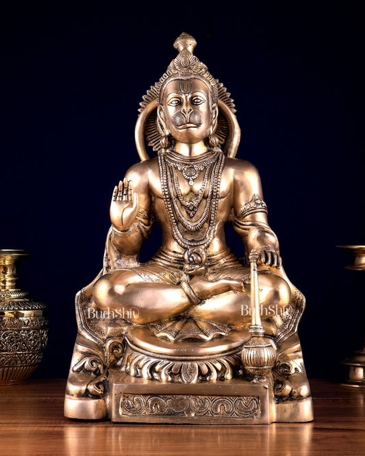 Brass Blessing Hanuman Statue – 17.5 Inch matte finish - Budhshiv.com