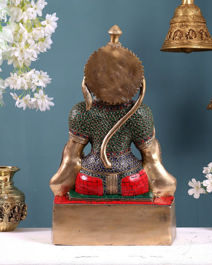 Brass Blessing Hanuman Statue – 17.5 Inch stonework - Budhshiv.com
