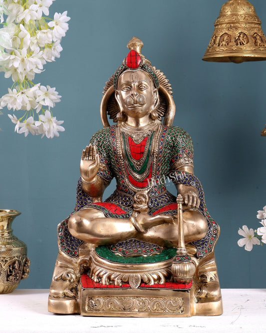 Brass Blessing Hanuman Statue – 17.5 Inch stonework - Budhshiv.com