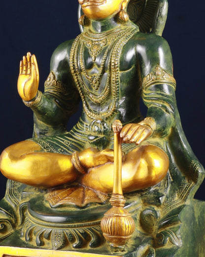 Brass Blessing Hanuman Statue – Green Tone, 17.5 Inch - Budhshiv.com