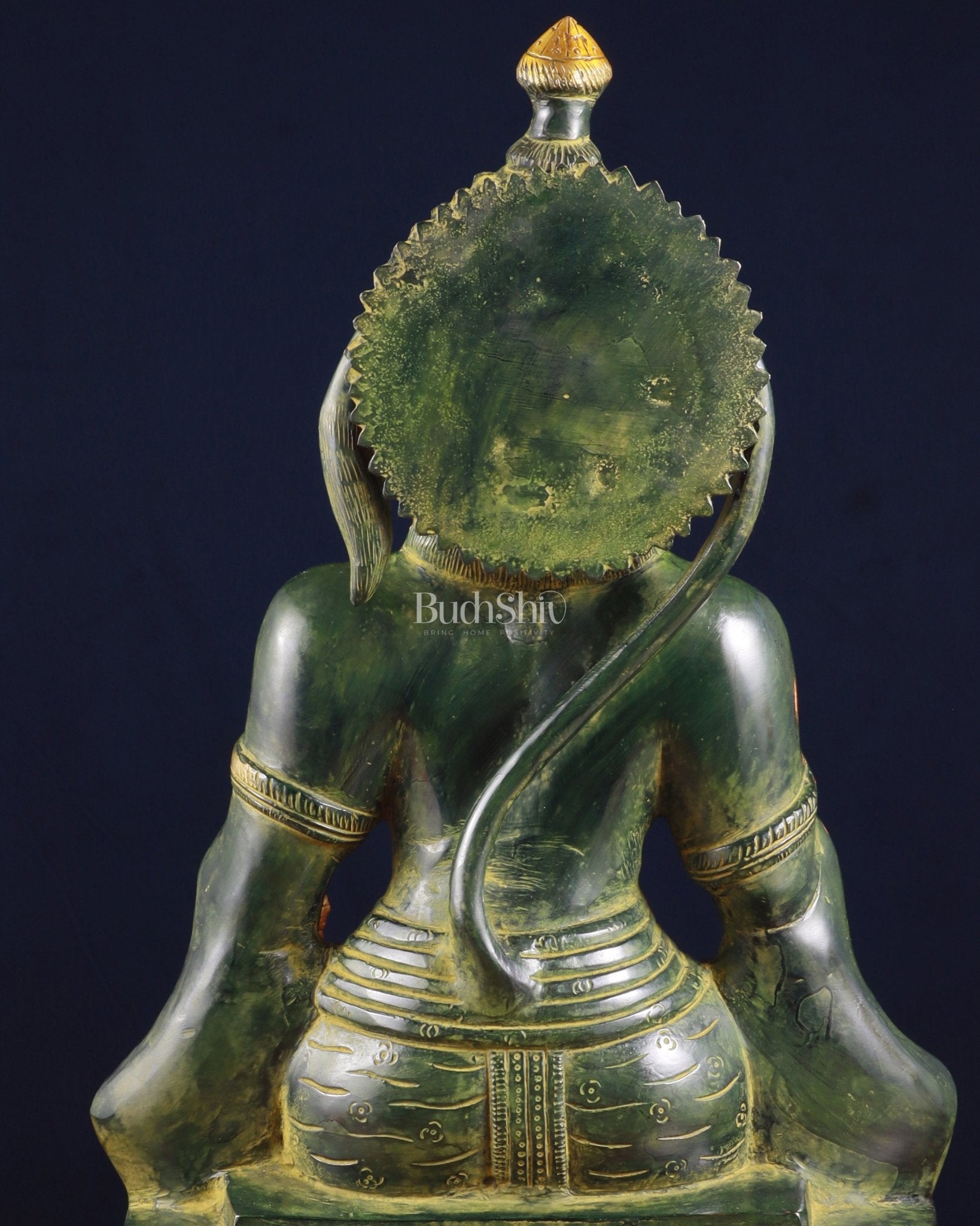 Brass Blessing Hanuman Statue – Green Tone, 17.5 Inch - Budhshiv.com