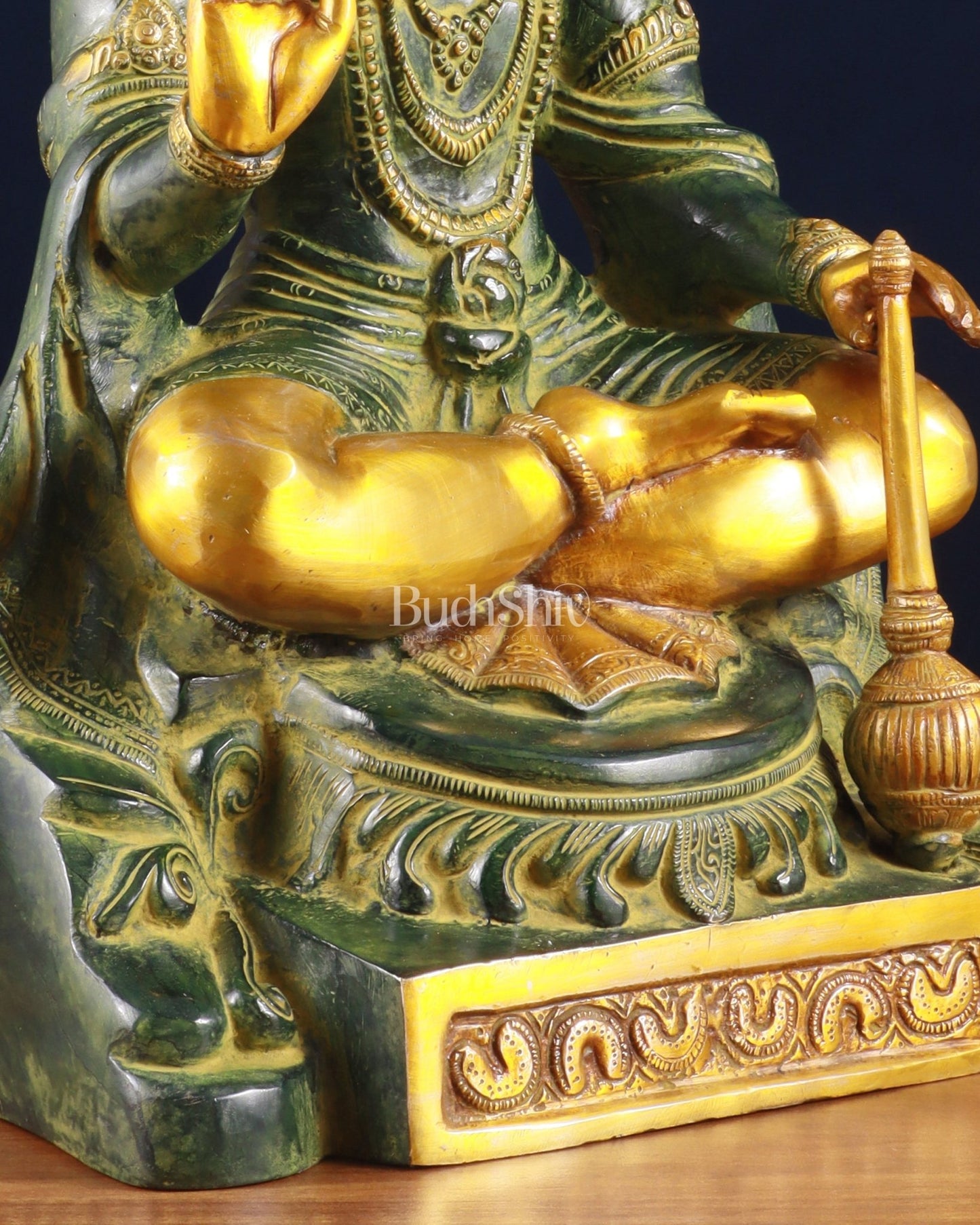 Brass Blessing Hanuman Statue – Green Tone, 17.5 Inch - Budhshiv.com