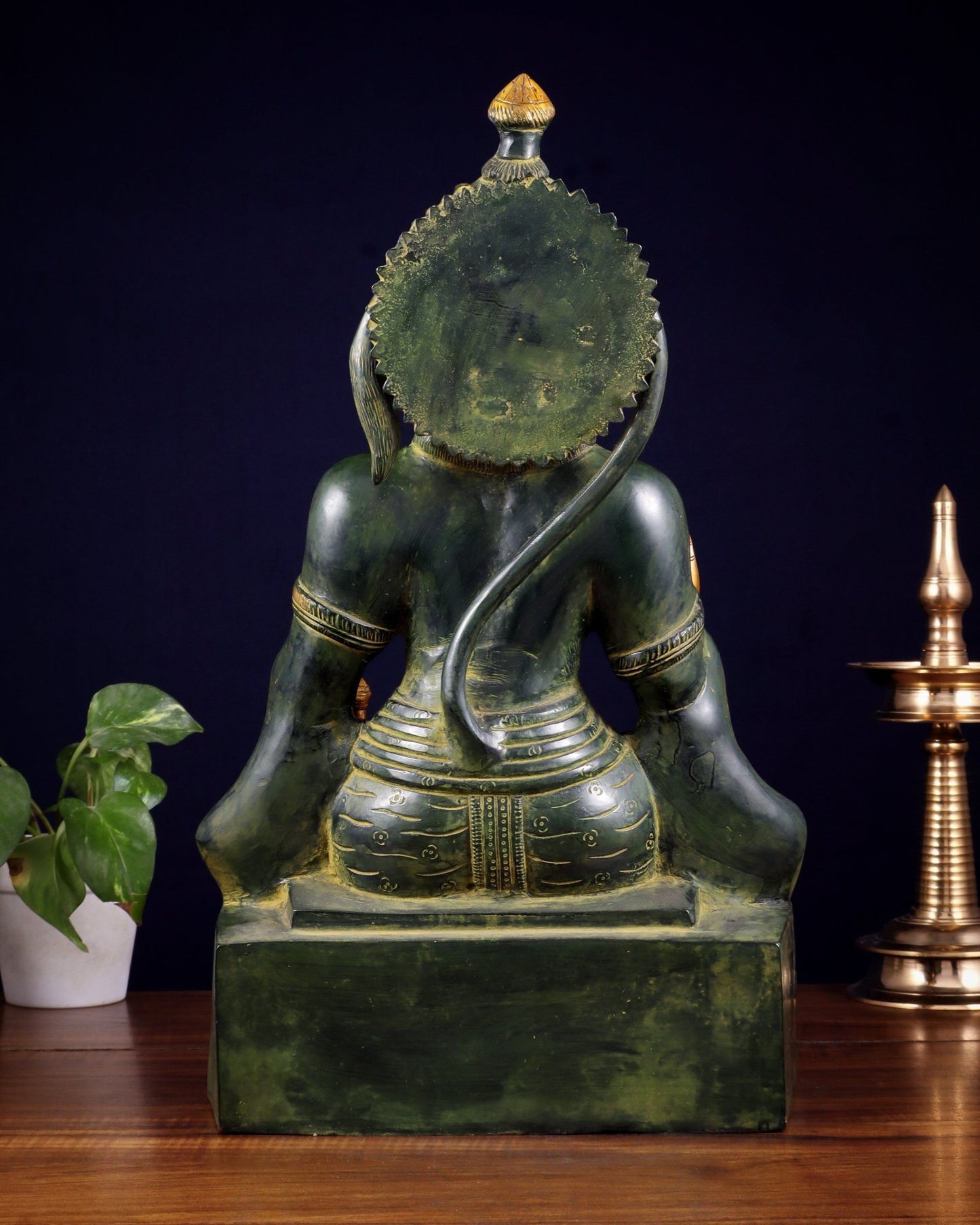 Brass Blessing Hanuman Statue – Green Tone, 17.5 Inch - Budhshiv.com