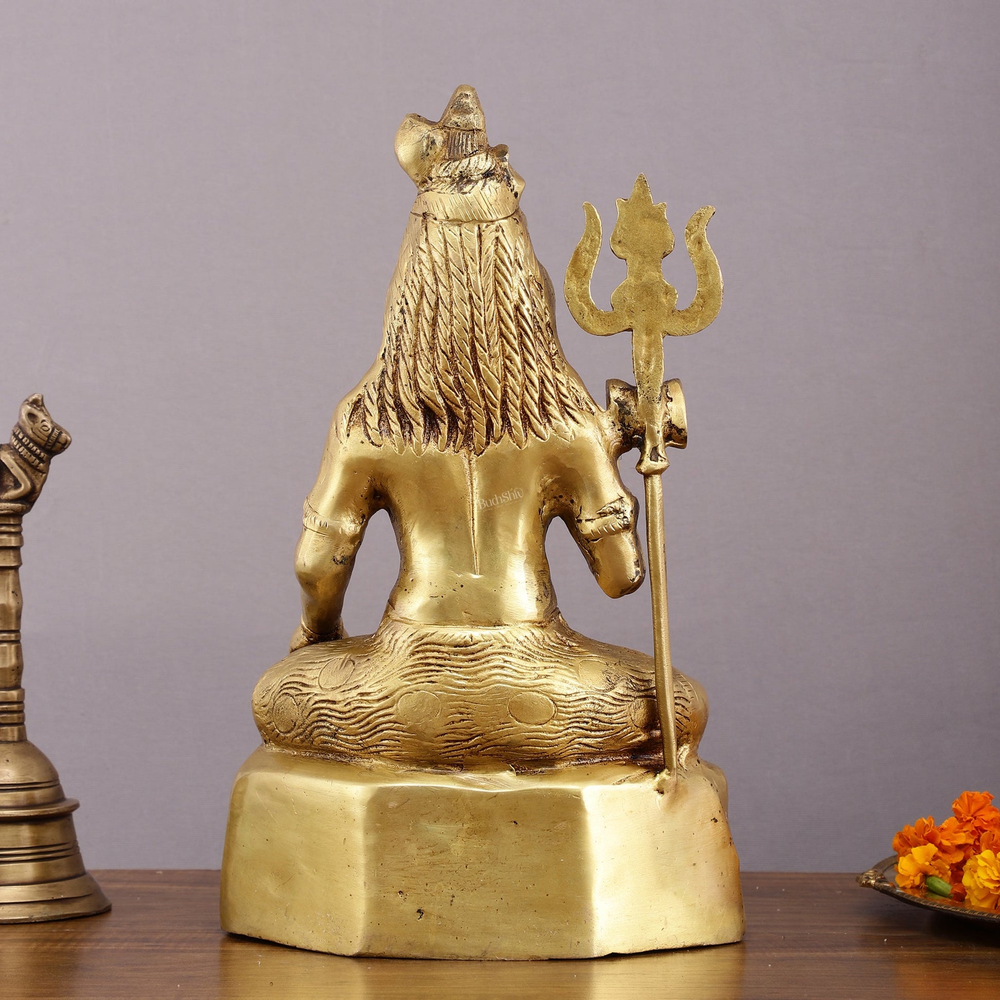 Brass Blessing Lord Shiva Statue - 14" with Elegant Detailing - Budhshiv.com