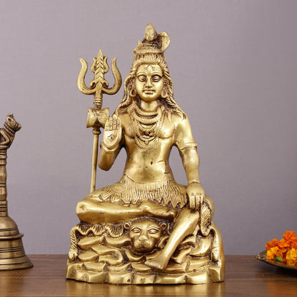 Brass Blessing Lord Shiva Statue - 14" with Elegant Detailing - Budhshiv.com