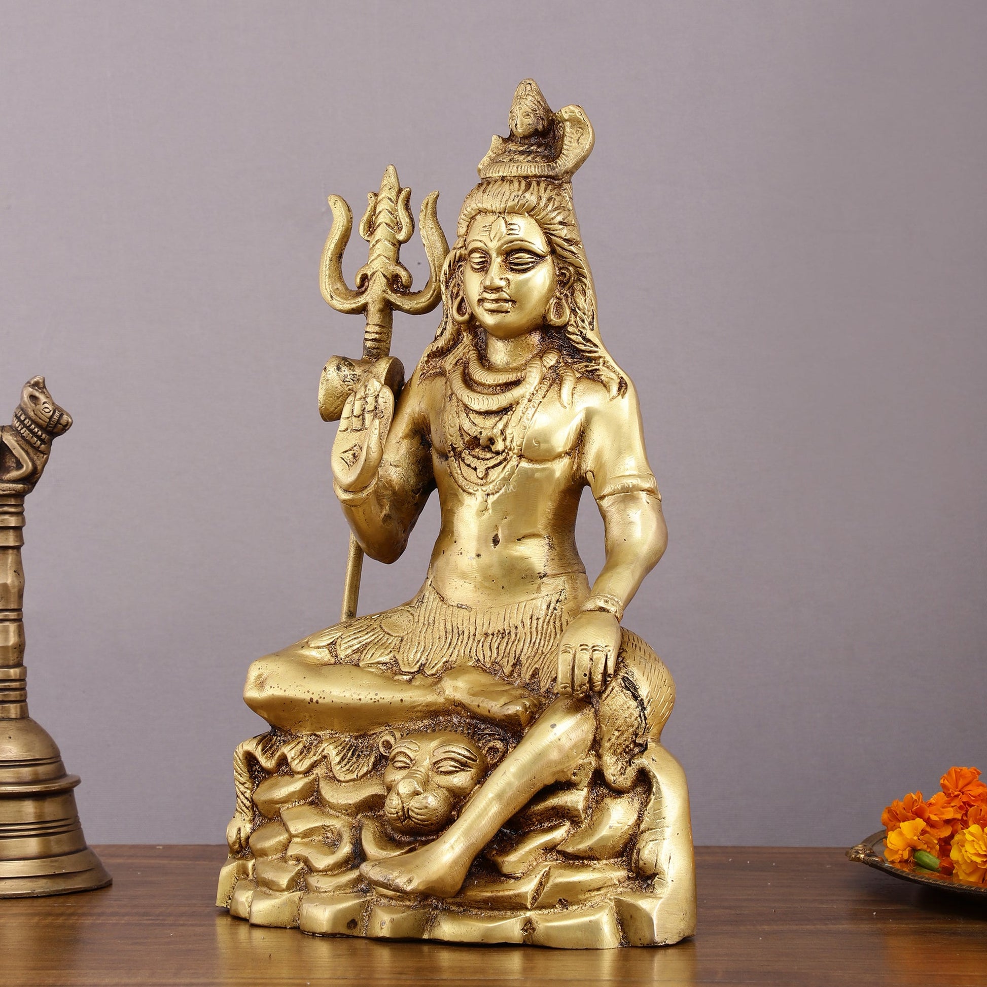 Brass Blessing Lord Shiva Statue - 14" with Elegant Detailing - Budhshiv.com