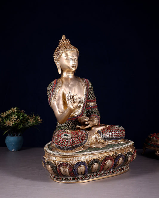 Brass Buddha aashirwad Statue 16 inch jewellers meenakari - Budhshiv.com