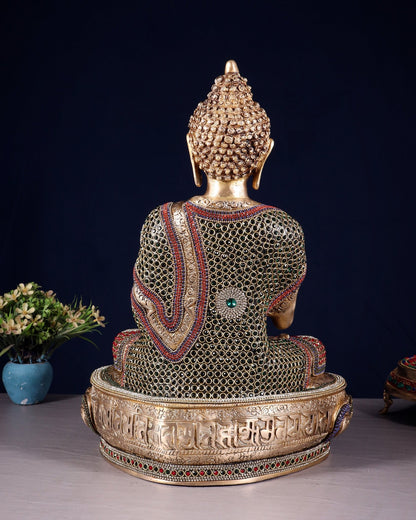 Brass Buddha aashirwad Statue 16 inch jewellers meenakari - Budhshiv.com