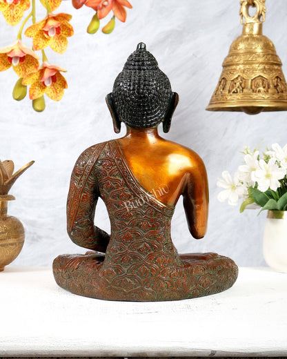 Brass Buddha Abhaya Mudra Statue – Chola Bronze Tone Blessing Sculpture (11 Inches) - Budhshiv.com