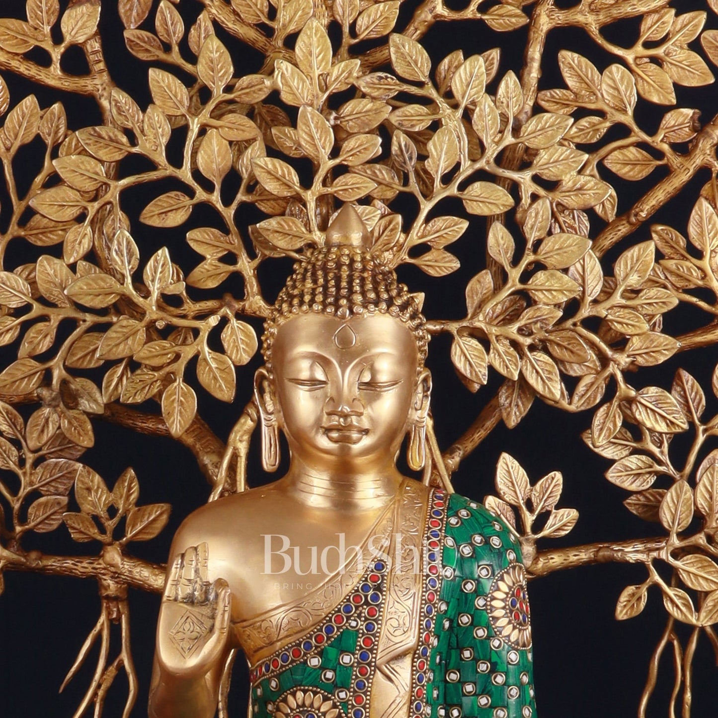 Brass Buddha Abhaya Mudra Statue & Superfine Kalpavriksha Tree – Divine Decor Combo - Budhshiv.com