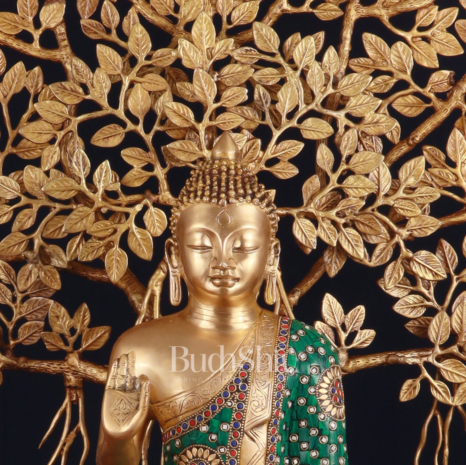 Brass Buddha Abhaya Mudra Statue & Superfine Kalpavriksha Tree – Divine Decor Combo - Budhshiv.com