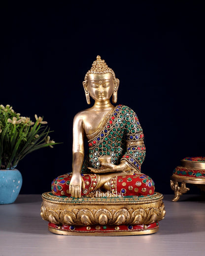 Brass Buddha bhoomisparsha Idol - 9 Inch - Budhshiv.com