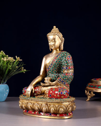 Brass Buddha bhoomisparsha Idol - 9 Inch - Budhshiv.com