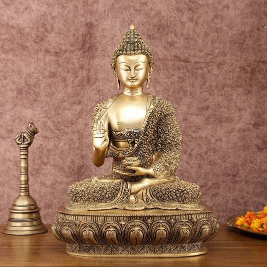 Brass Buddha Blessing Statue 16 inch - Budhshiv.com