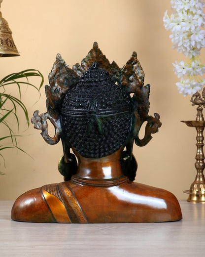 Brass Buddha Bust Sculpture – 15 Inch Crowned Buddha Face in Three Tone Finish - Budhshiv.com