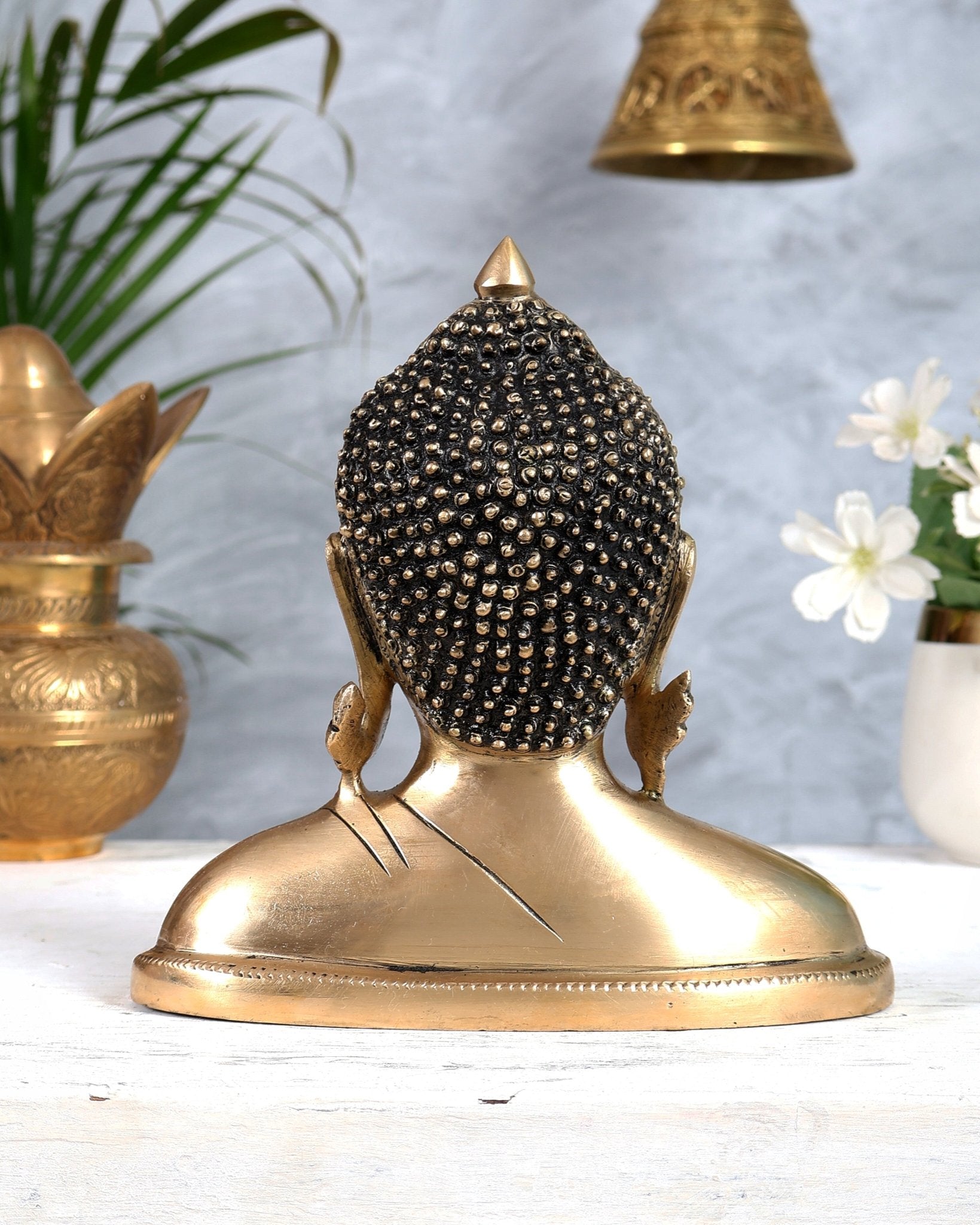 Brass Buddha Face Bust Statue – Unique Handcrafted Decorative Showpiece (7 Inches) - Budhshiv.com
