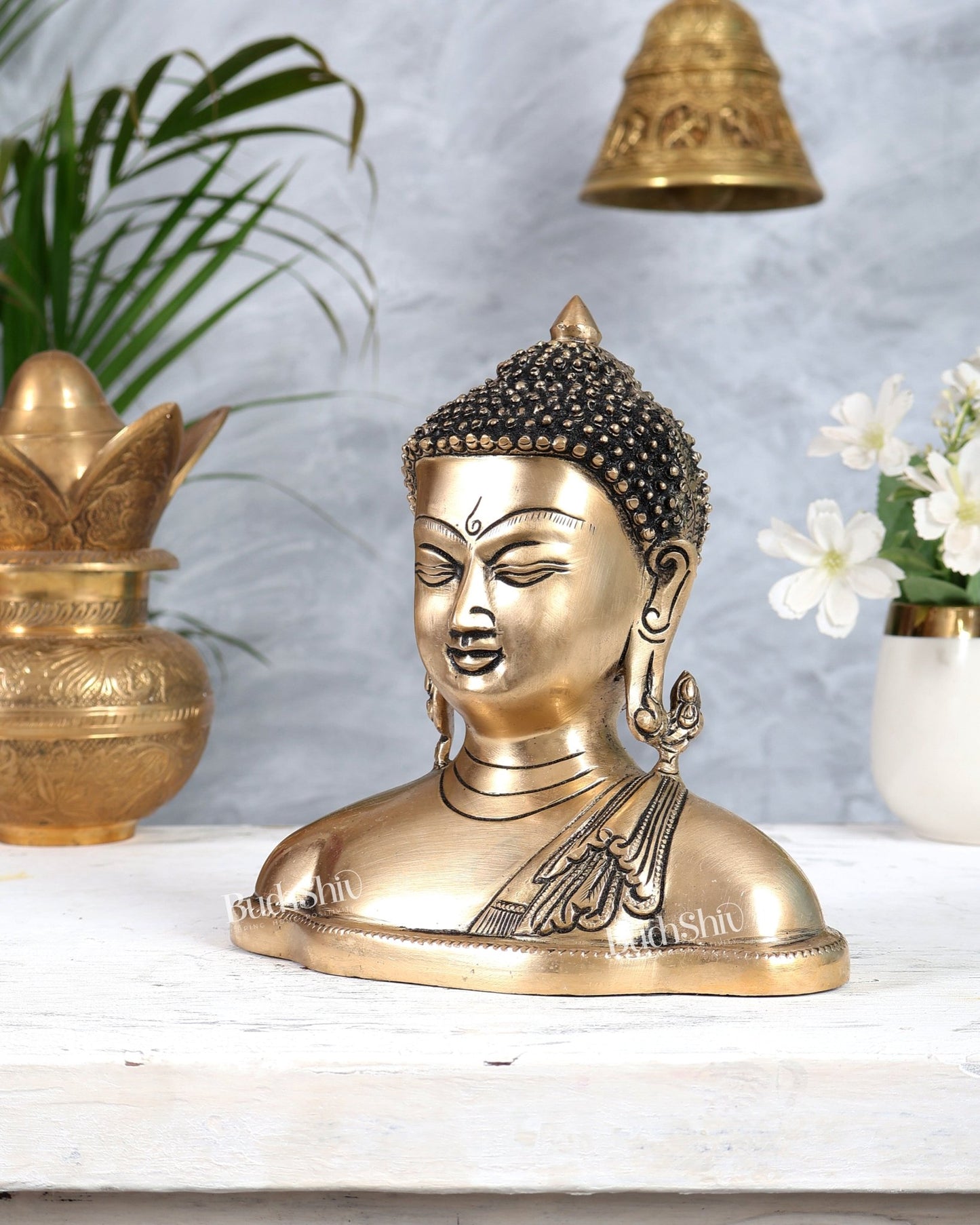 Brass Buddha Face Bust Statue – Unique Handcrafted Decorative Showpiece (7 Inches) - Budhshiv.com