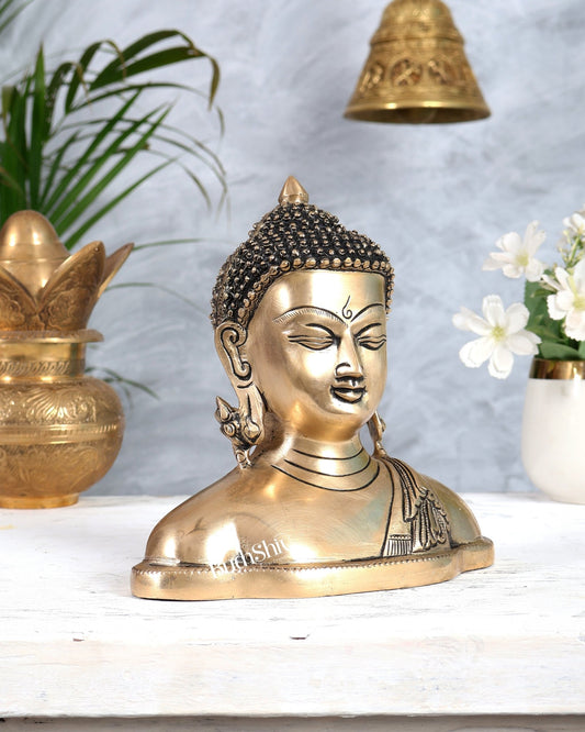 Brass Buddha Face Bust Statue – Unique Handcrafted Decorative Showpiece (7 Inches) - Budhshiv.com