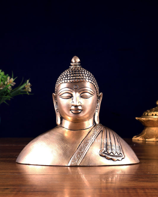 Brass Buddha Face Statue – Buddha Bust Showpiece 6 inch - Budhshiv.com