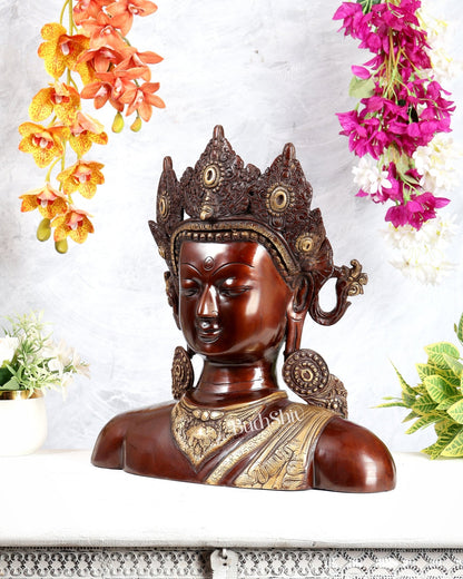Brass Buddha Face Statue | Dual Tone Tabletop Décor | 17.5 Inch - Budhshiv.com