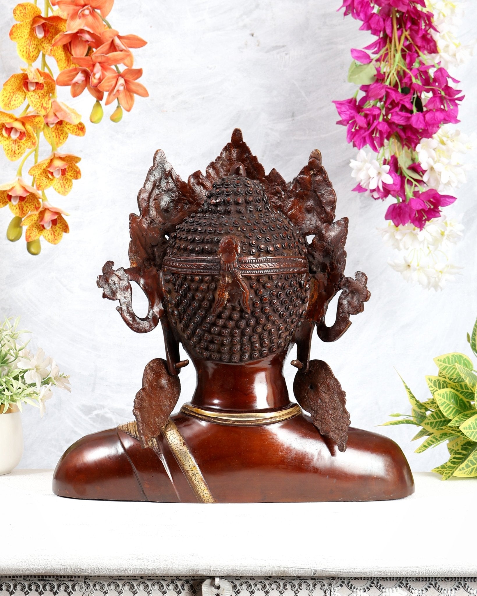 Brass Buddha Face Statue | Dual Tone Tabletop Décor | 17.5 Inch - Budhshiv.com