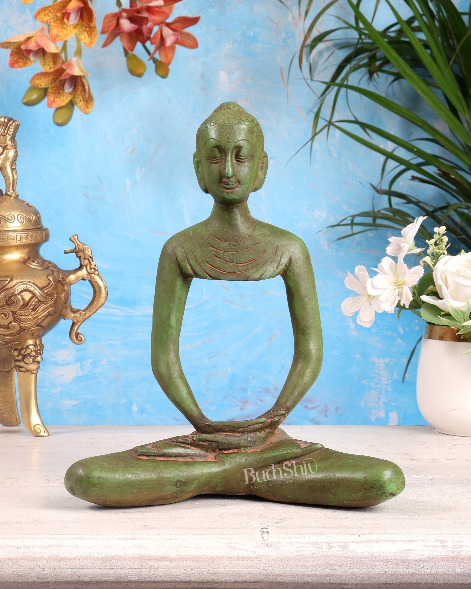 Brass Buddha Fasting abstract design 10" - Budhshiv.com