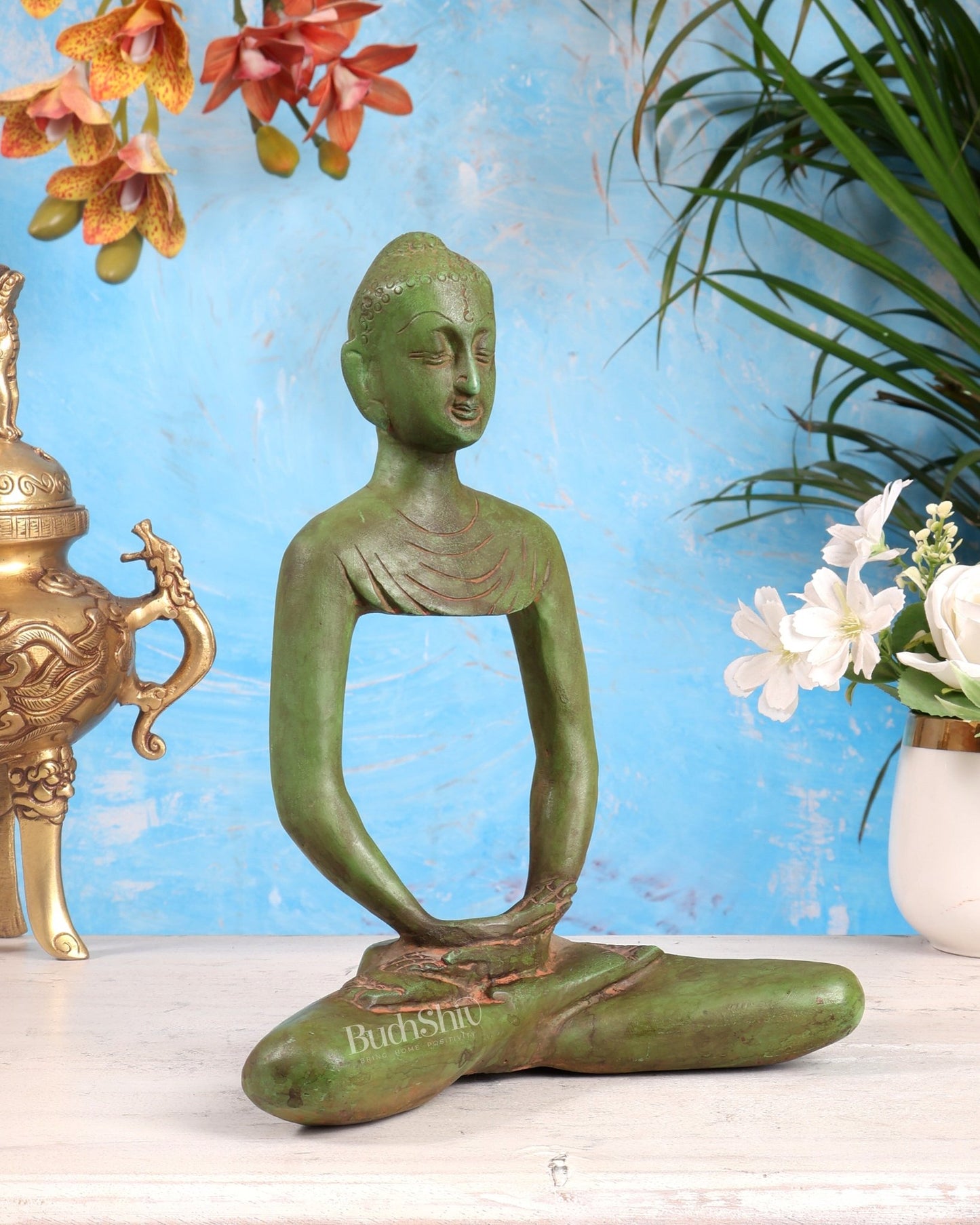 Brass Buddha Fasting abstract design 10" - Budhshiv.com