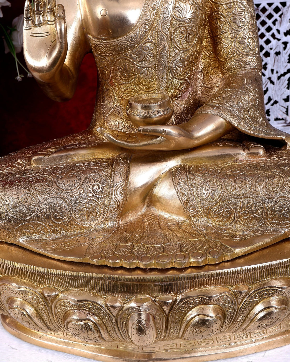 Brass Buddha Idol 22 inch lacquer gold finish - Budhshiv.com