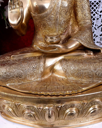 Brass Buddha Idol 22 inch lacquer gold finish - Budhshiv.com