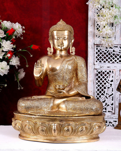 Brass Buddha Idol 22 inch lacquer gold finish - Budhshiv.com