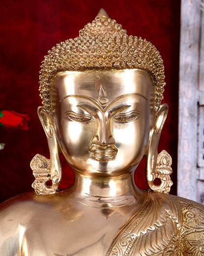 Brass Buddha Idol 22 inch lacquer gold finish - Budhshiv.com