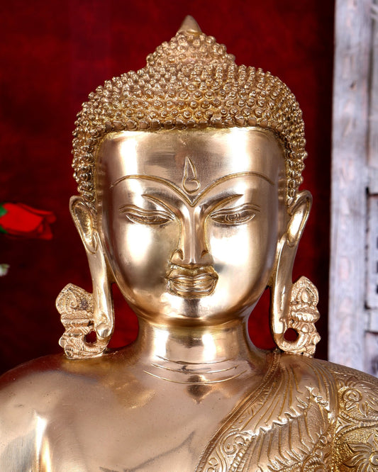 Brass Buddha Idol 22 inch lacquer gold finish - Budhshiv.com
