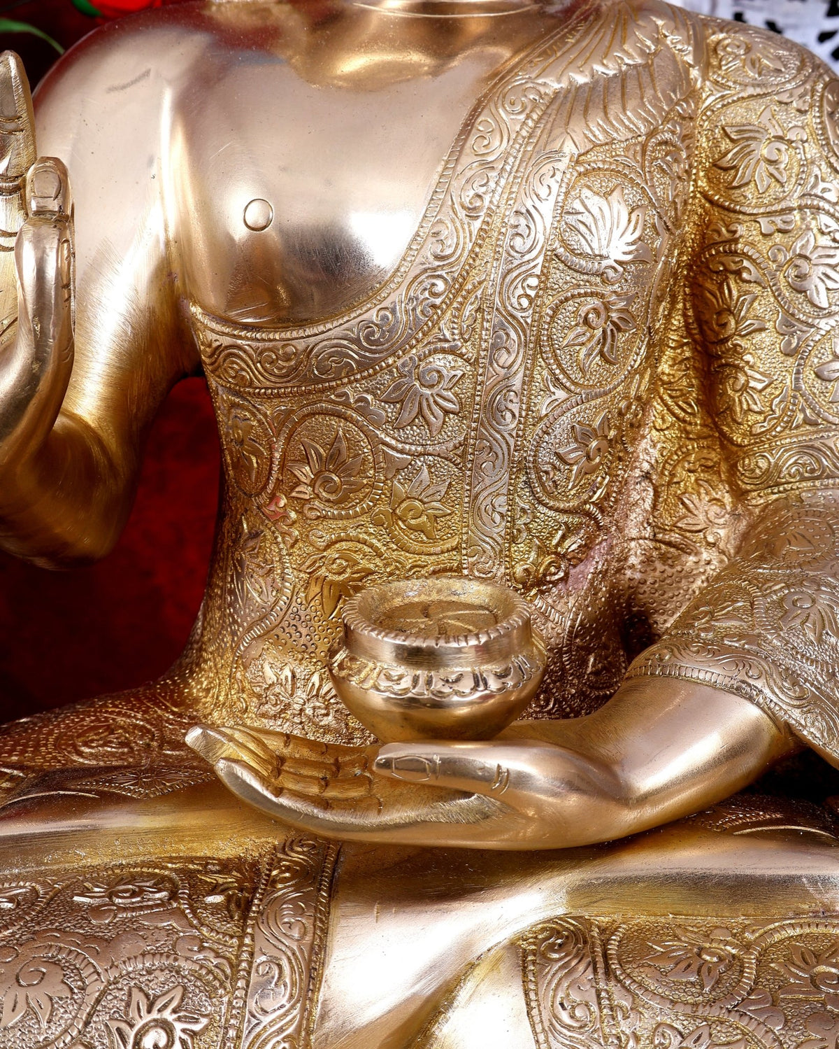 Brass Buddha Idol 22 inch lacquer gold finish - Budhshiv.com