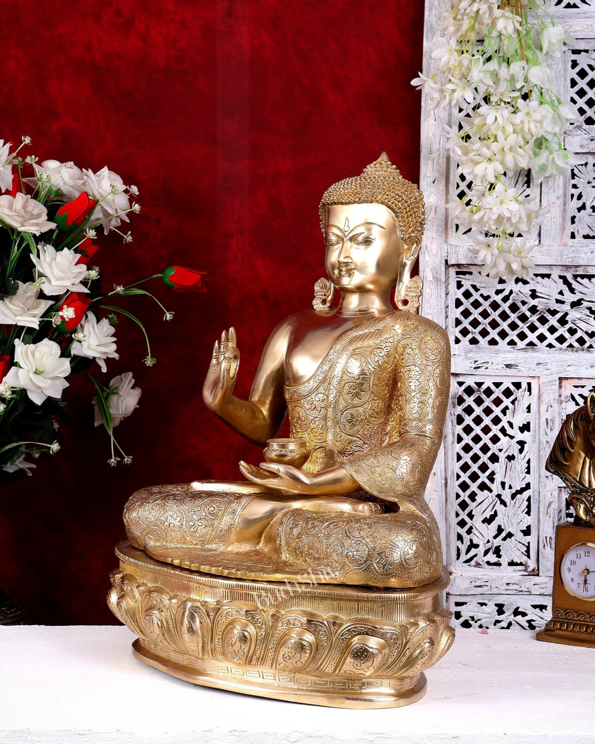 Brass Buddha Idol 22 inch lacquer gold finish - Budhshiv.com