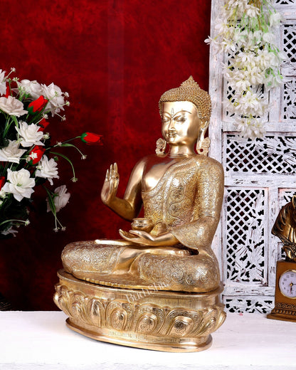 Brass Buddha Idol 22 inch lacquer gold finish - Budhshiv.com