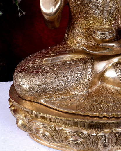 Brass Buddha Idol 22 inch lacquer gold finish - Budhshiv.com